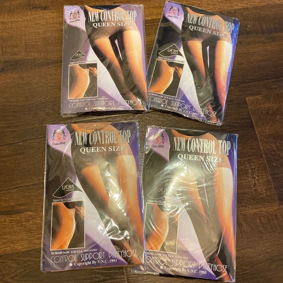 NEW ON PACKAGES 4 CONTROL TOP PANTYHOSE NYLONS HOISERY SZ XL QUEEN SIZE - Picture 1 of 5